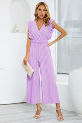 V-Neck Pleats Belted Jumpsuit | Dress In Beauty